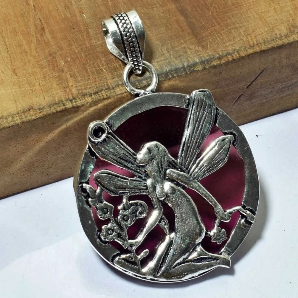 Amethyst Ethnic Handmade Floral Fairy Pendant Jewelry 2.2"